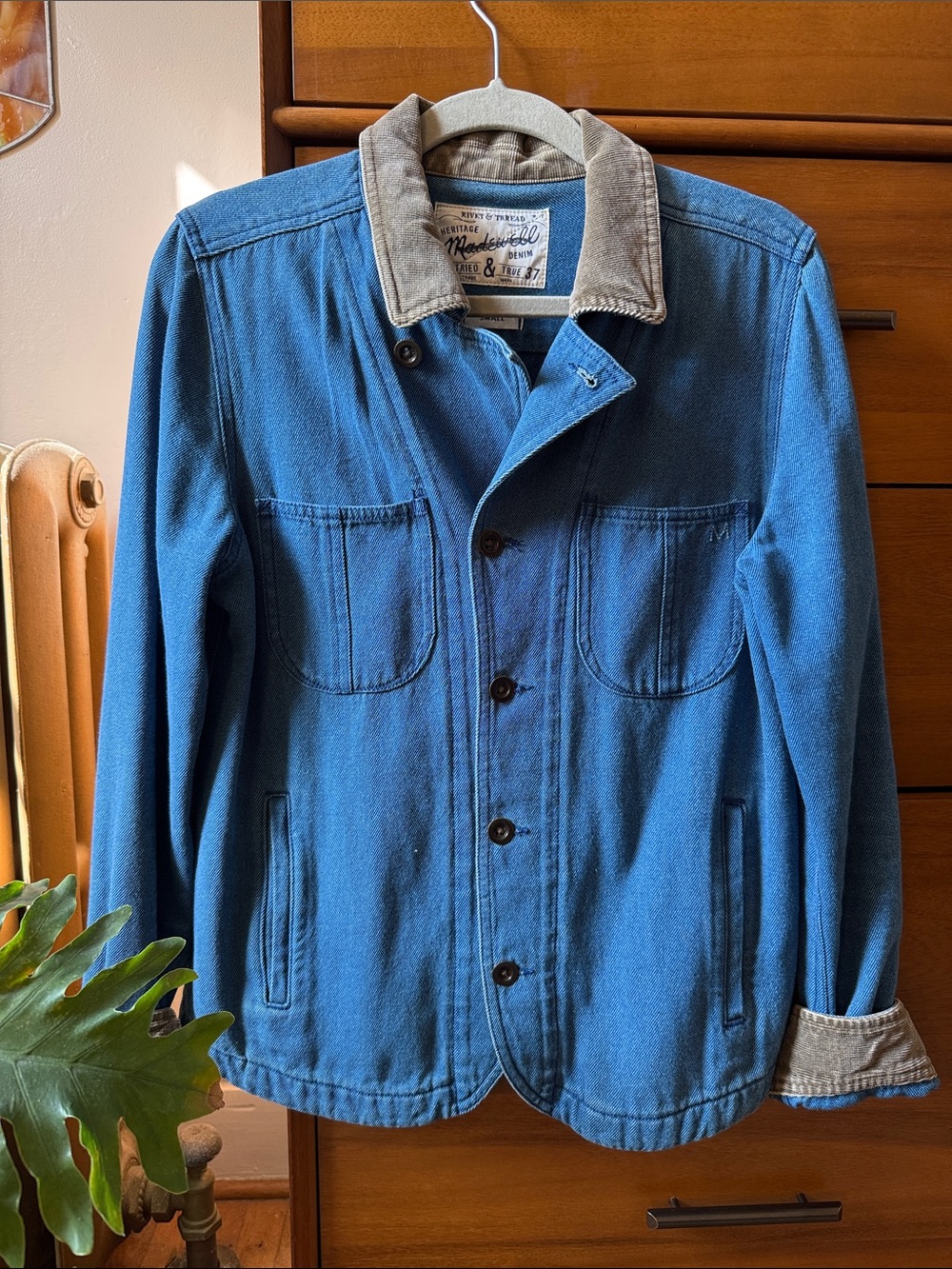 Madewell X Rivet & Thread Blue Denim Heritage WesternJacket with Cord Collar S